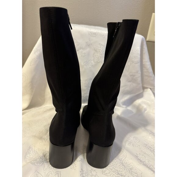 JEFFREY CAMPBELL 7 Black Block Heel Boot Bootie Stretch Mid Calf NEW - Picture 11 of 16